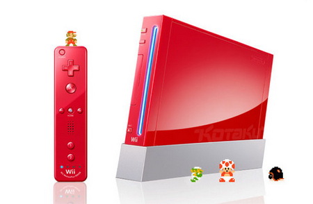 Красная игровая консоль Nintendo Wii