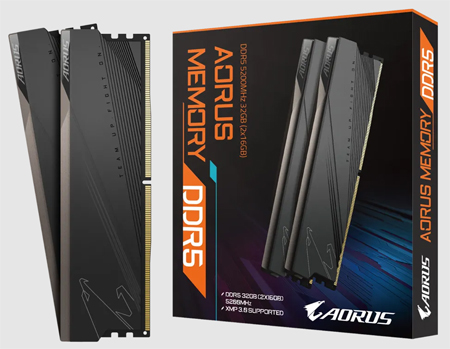 комплект памяти Aorus DDR5 с частотой 5200 МГц комплект памяти Aorus DDR5 с частотой 5200 МГц